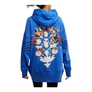 Free People FP Movement At My Best Embroidered Sweat Hoodie Blue Women's M NWT